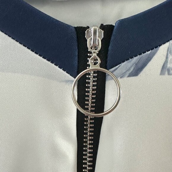 Blue & White Striped Floral Sweatshirt With Half-Zip & Ring Pull - Picture 5 of 7